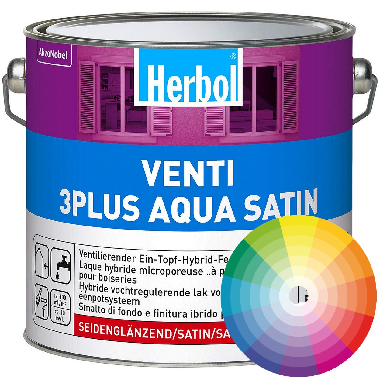 Herbol Venti 3Plus Aqua Satin Fensterlack 2,5 Liter Getönt
