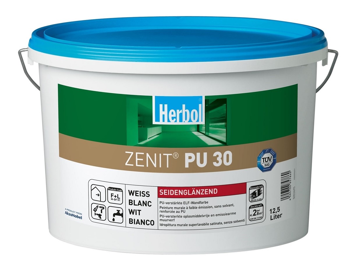 Herbol Zenit PU 30 Latexfarbe seidenglänzend 12,5 Liter Weiß